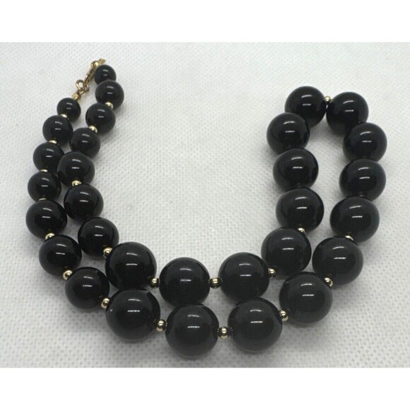 Vintage Monet Signed Graduated Round Black Plastic Beaded 19'' Necklace Retro - Picture 3 of 9
